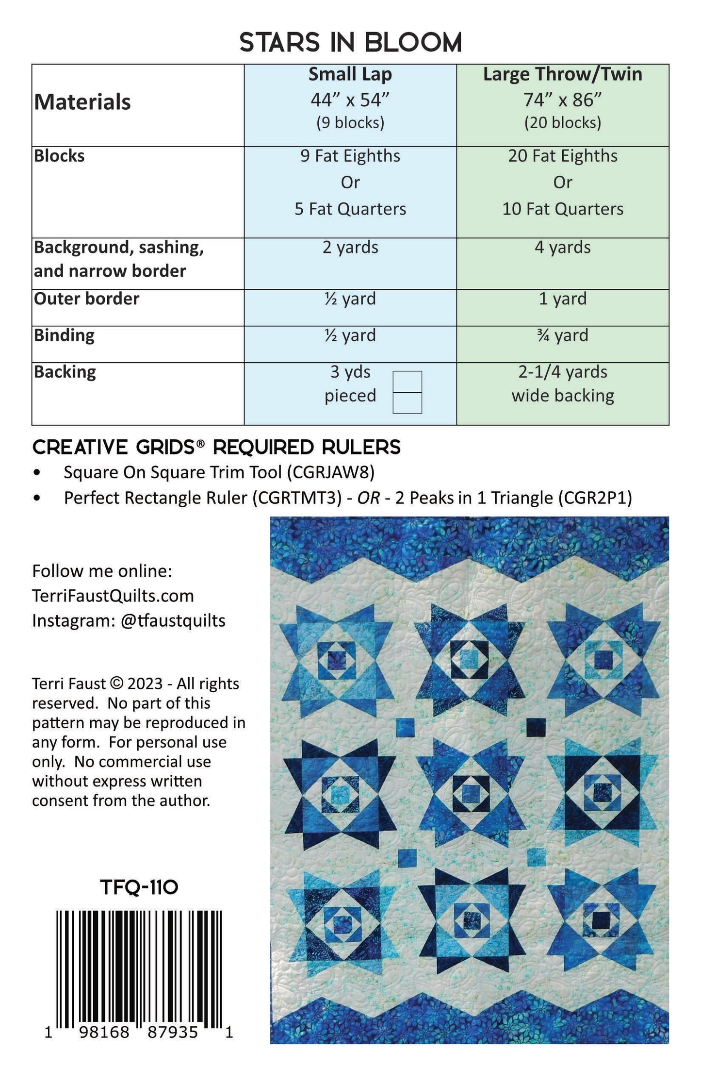 Stars In Bloom - PDF digital download quilt pattern